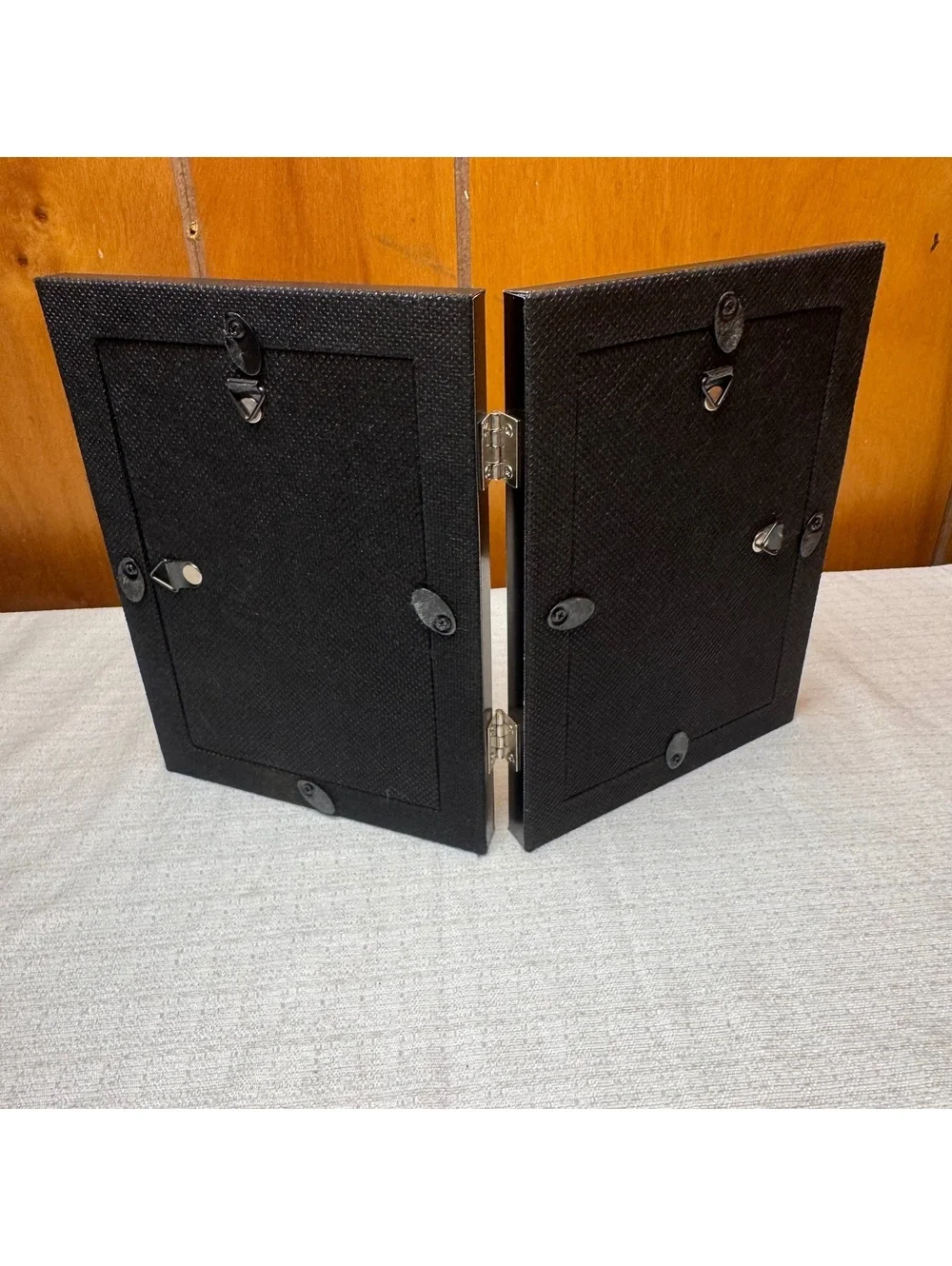 Black Hinged Double 4x6 Picture Frame Silver Trim Folding Photo Frame